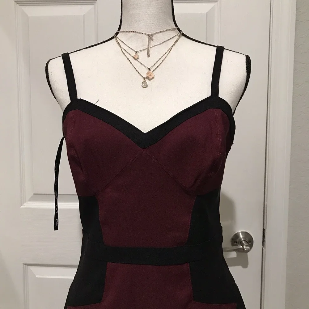 XOXO Colorblock Black Burgundy Sweetheart Neckline Spaghetti Strap Dress Sz 9/10 - Picture 4 of 13
